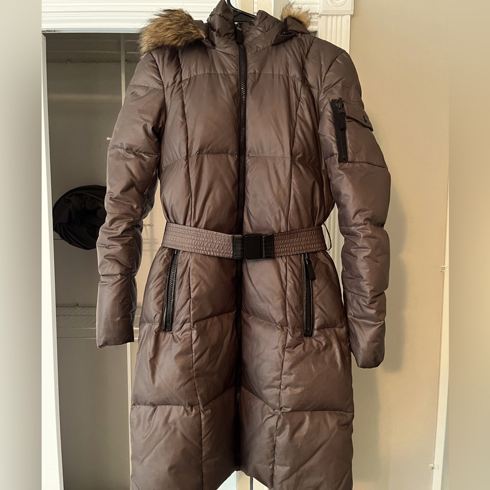 XS Brown Coat w/ faux fur detachable hood